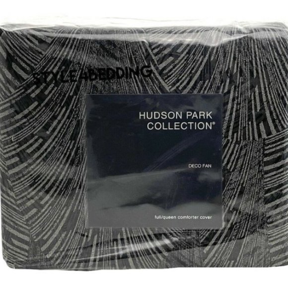 Hudson Park Collection Deco Fan KING  Duvet Cover Black - Picture 8 of 12